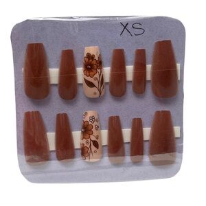 Press on nails Elegant Brown Floral XS
